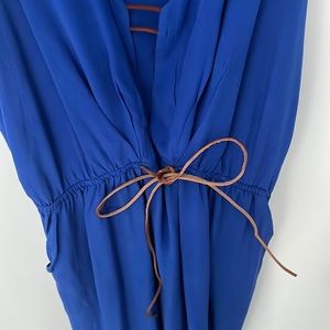 FUNKTIONAL Sleeveless Boho Blue Silk Midi Dress -  Womens M medium